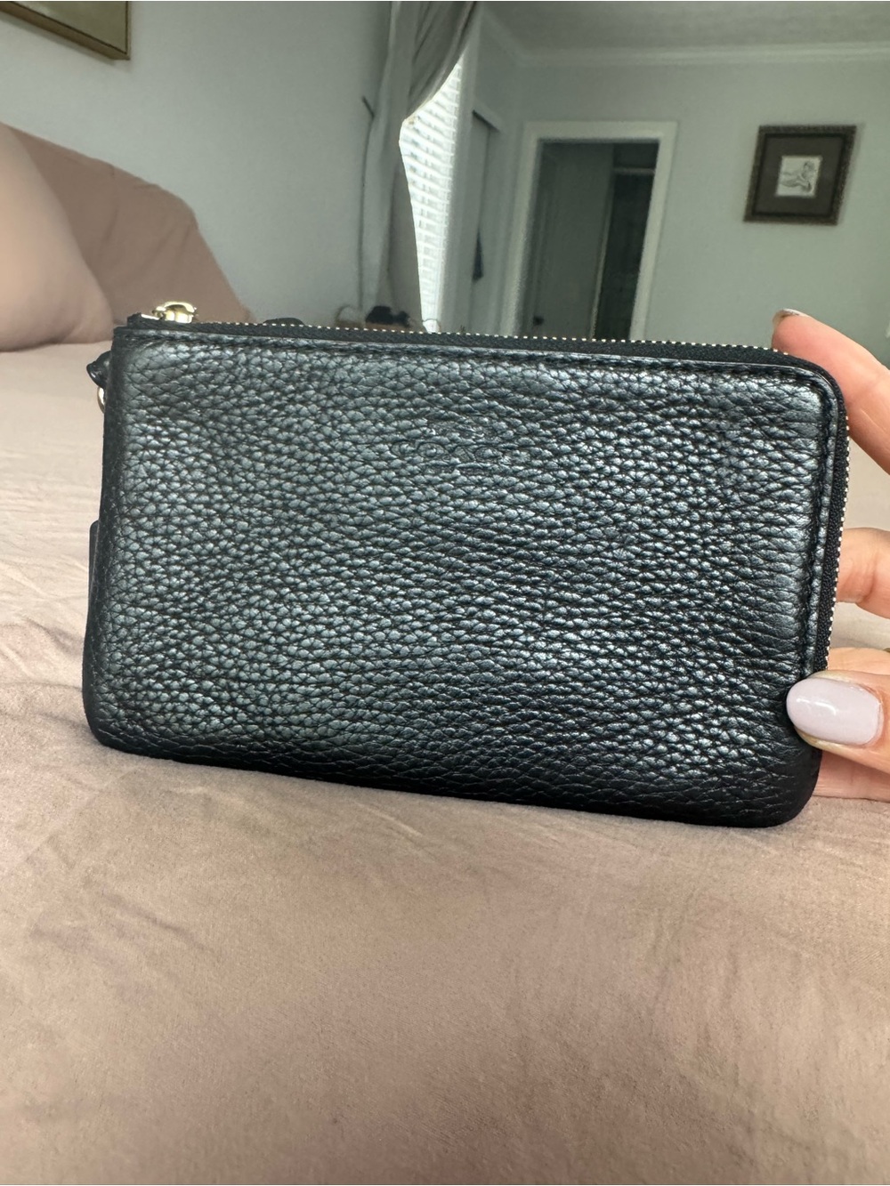 Coach Black Pebbled Leather Zip Wristlet